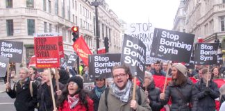 Mass demonstration through central London against US, UK, French and Israeli forces attacking Syria