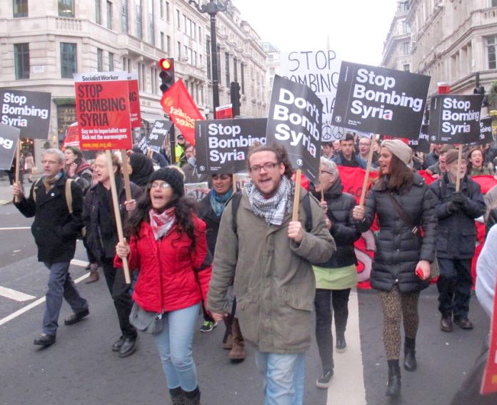 Mass demonstration through central London against US, UK, French and Israeli forces attacking Syria