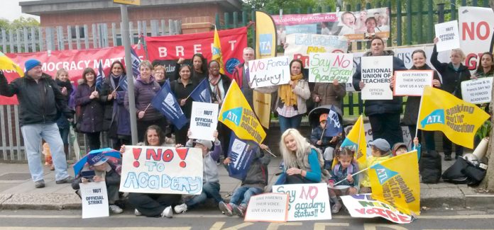 Demonstration against a forced academy at St Andrew & St Francis School in Brent