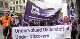 Unison NHS staff on the TUC demonstration – health service workers say services are being run down