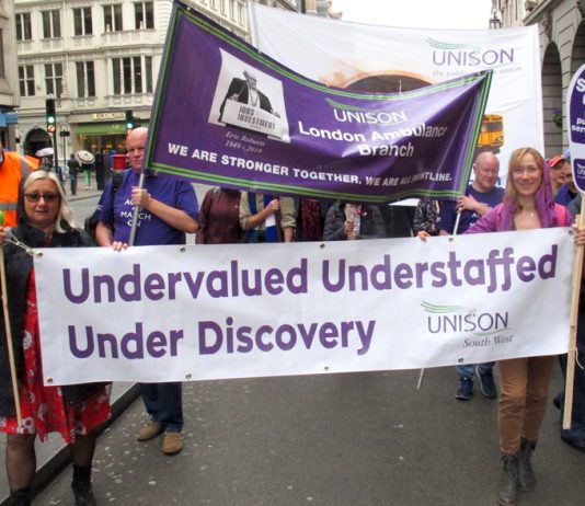 Unison NHS staff on the TUC demonstration – health service workers say services are being run down