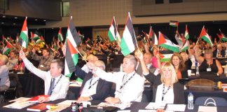 Delegates at the TUC Congress earlier this month showing their support for Palestine – a resolution at the Labour Party Conference demanded end the siege of Gaza