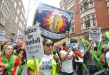 Survivors, their supporters and the FBU march to demand the truth about the causes of the Grenfell inferno