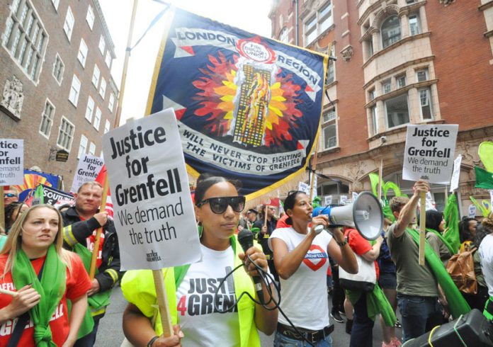 Survivors, their supporters and the FBU march to demand the truth about the causes of the Grenfell inferno