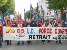 Striking French works on a demonstration against the attack on their pensions being carried out by the Macron government