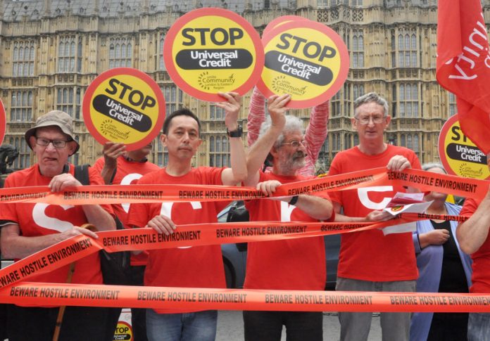 Demonstration outside Parliament against the Tories’ Universal Credit and their ‘hostile environment’