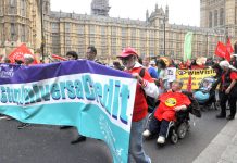 Demonstration outside Parliament against Universal Credit