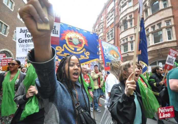 Local residents joined the FBU/Justice for Grenfell march last June – soil in the area around the Grenfell Tower has been found to be toxic