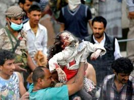 A young Yemeni girl  is recovered dead after a Saudi bombing raid