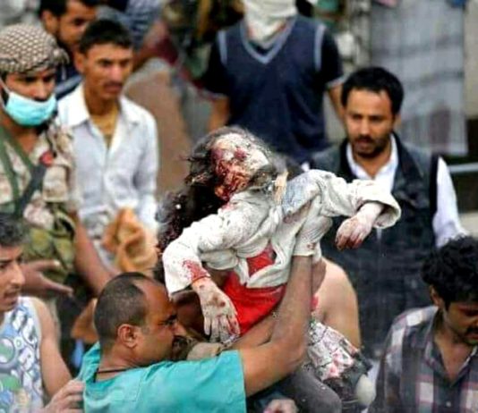 A young Yemeni girl  is recovered dead after a Saudi bombing raid