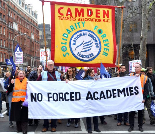 Teachers marching in London against forced academisation of schools