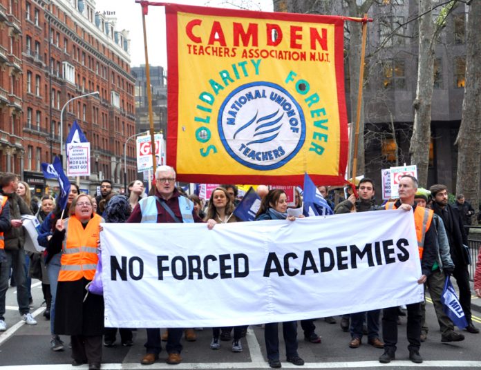 Teachers marching in London against forced academisation of schools