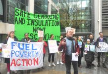 Protest demanding safe insulation and cladding – Grenfell families forced onto UC now face the prospect of not being able to heat their homes