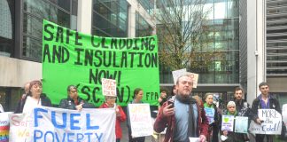 Protest demanding safe insulation and cladding – Grenfell families forced onto UC now face the prospect of not being able to heat their homes