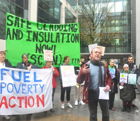 Protest demanding safe insulation and cladding – Grenfell families forced onto UC now face the prospect of not being able to heat their homes