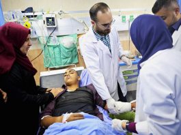 A High School student form Urif village being treated in the Rafidiya Hospital in Nablus, after being injured during an attack by settlers