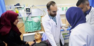 A High School student form Urif village being treated in the Rafidiya Hospital in Nablus, after being injured during an attack by settlers