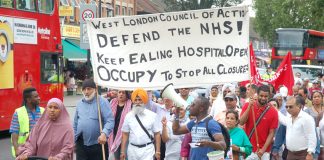 Demonstration in Southall in July 2015 to stop the closure of the Maternity Department at Ealing Hospital – maternity closures have contributed to greater numbers of mothers and babies dying during childbirth