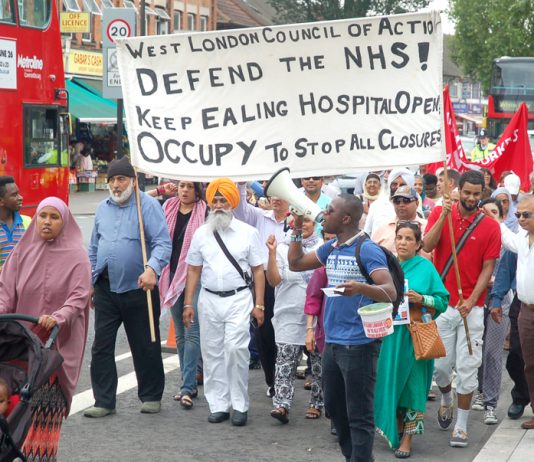Demonstration in Southall in July 2015 to stop the closure of the Maternity Department at Ealing Hospital – maternity closures have contributed to greater numbers of mothers and babies dying during childbirth