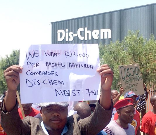 Workers at Dis-Chem are demanding a R12,000 salary increase and that the company recognise their Nupsaw union