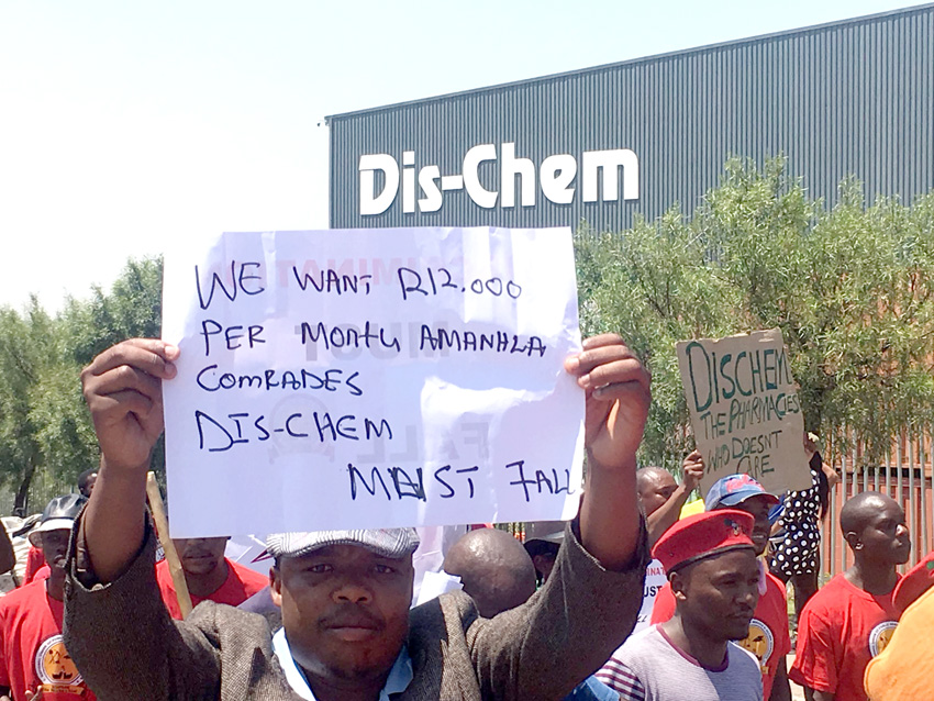Workers at Dis-Chem are demanding a R12,000 salary increase and that the company recognise their Nupsaw union