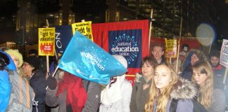 A section of the determined 1,000-strong march to the Department for Education