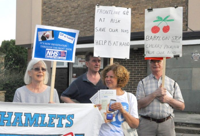 Protest in Fulham against the Babylon, GP at hand, the online service which is undermining local general practices