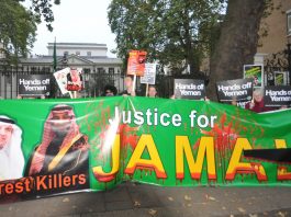 ARREST AND PROSECUTE SAUDI CROWN PRINCE – Human Rights Watch urge Argentine judicial authorities Demonstration outside the Saudi embassy in London after the murder of Jamal Khashoggi