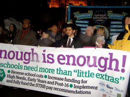 Teachers on a demonstration against the cuts in education being carried out by the Tory government of Prime Minister May