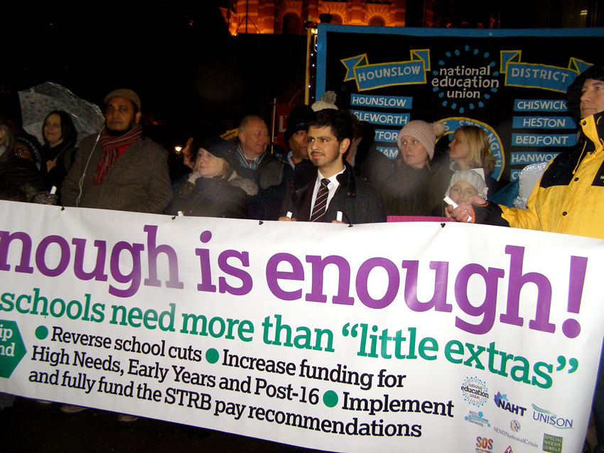 Teachers on a demonstration against the cuts in education being carried out by the Tory government of Prime Minister May