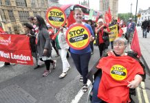 Marchers outside Parliament demanding the scrapping of Universal Credit