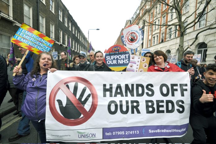 Hospital workers demanding no bed cuts in the NHS