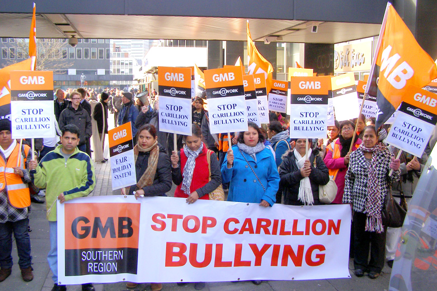 Carillion workers at the Great Western Hospital in Swindon during their strike action against Carillion bullying