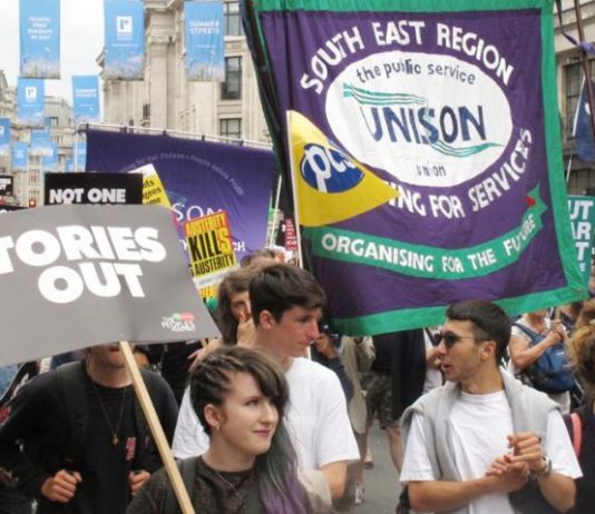Workers marching on Parliament in July 2017 after Labour shadow chancellor John McDonnell called for the Tories to go
