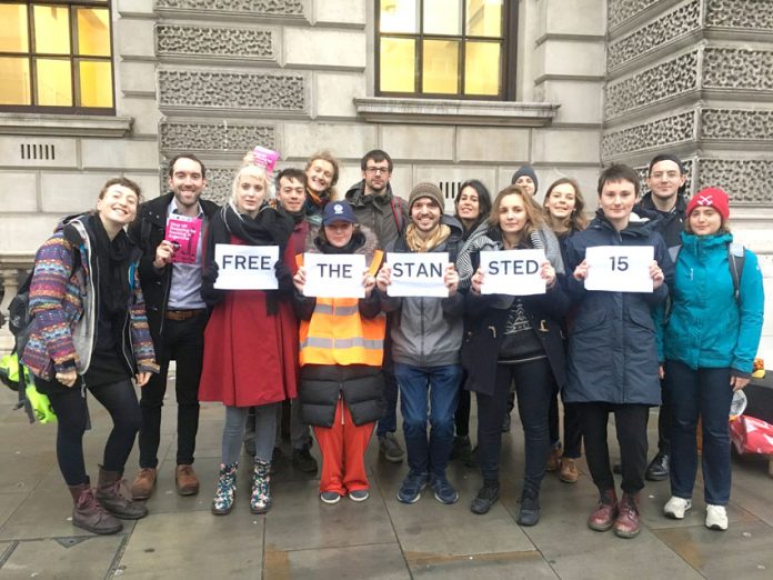 Campaigners for the release of the Stansted 15 –  convicted of ‘terrorism offences’ they now face lengthy prison sentences for non-violent defence of refugees