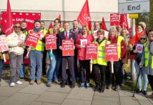 Capita Unite members during a strike in Reading – the BMA doctors’ union has called for Capita to be stripped of its NHS contract after 3,500 women did not receive their cervical screening letters