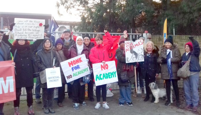 Teachers and support staff on strike against becoming an academy at The Village School in Brent