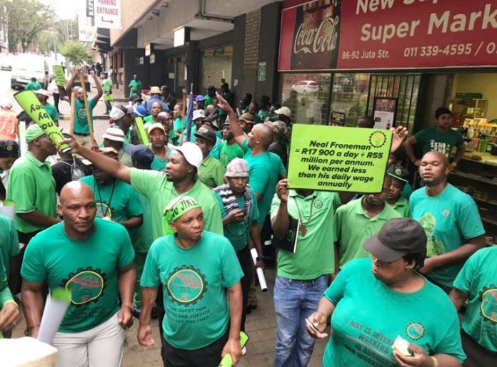 AMCU members on strike outside the Labour Court in Johannesburg on Wednesday