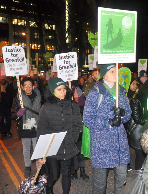 A section of last Friday’s London Silent March demanding justice for the victims of Grenfell – fire safety inspections have plummeted during the last seven years