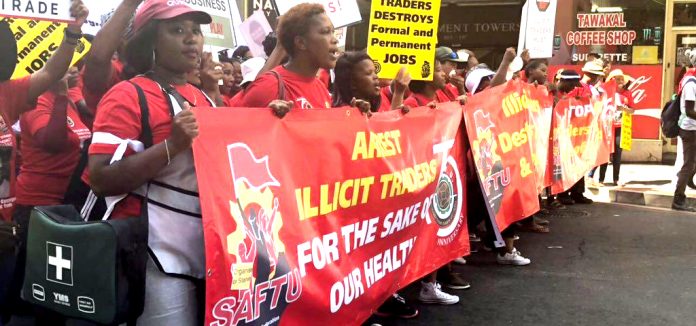 SAFTU marching to the South African Parliament last Thursday for better wages and working conditions