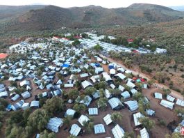 An aerial view of a makeshift settlement next to Moria camp on the island of Lesvos (Credit and copyright Giorgos Moutafis)