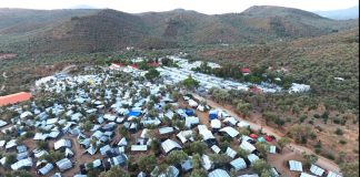 An aerial view of a makeshift settlement next to Moria camp on the island of Lesvos (Credit and copyright Giorgos Moutafis)