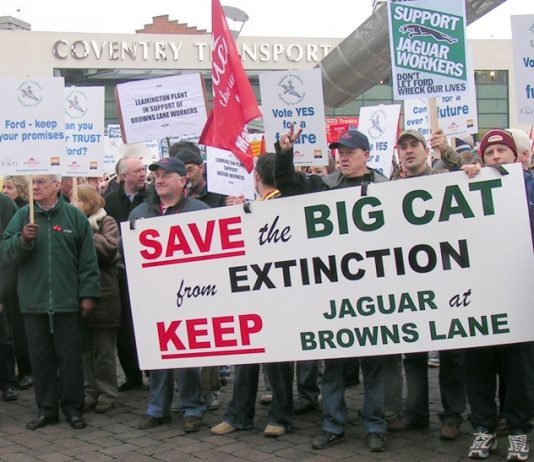Jaguar car workers demanding the Browns Lane Coventry factory stays open – another 5,000 jobs are facing the axe