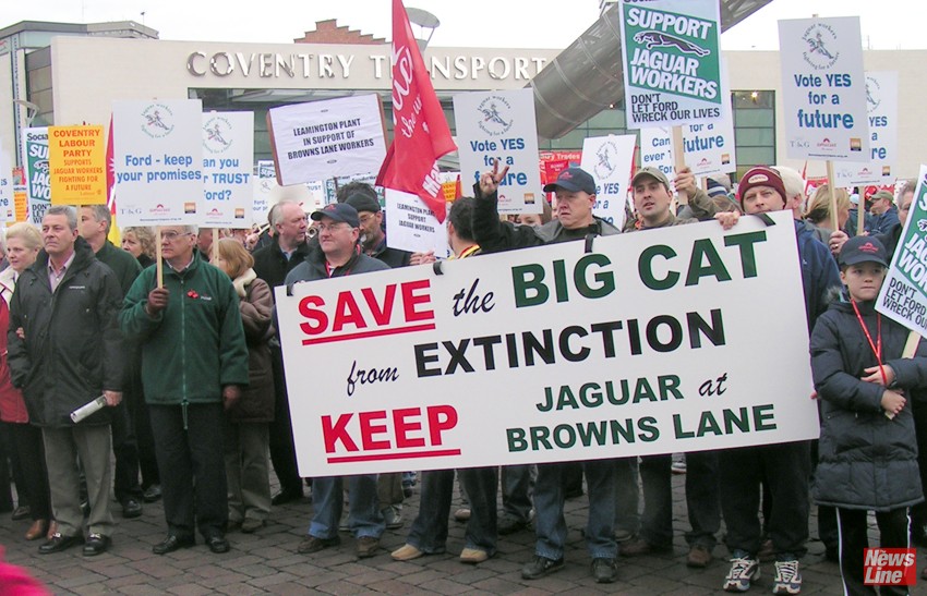 Jaguar car workers demanding the Browns Lane Coventry factory stays open – another 5,000 jobs are facing the axe
