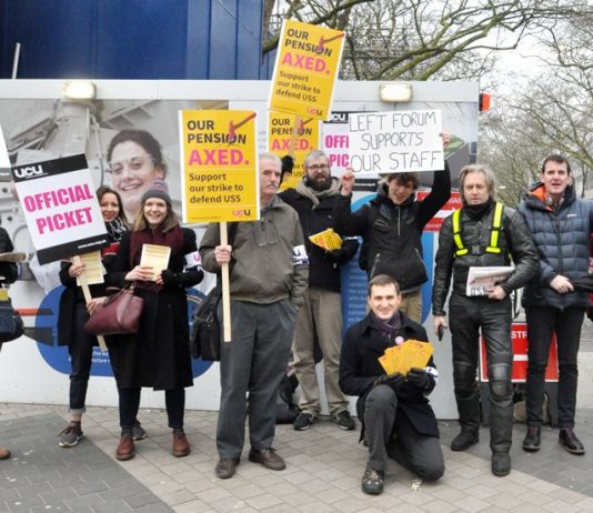 Lecturers and students on the picket line at Imperial College during last years’ strikes over pay and pensions