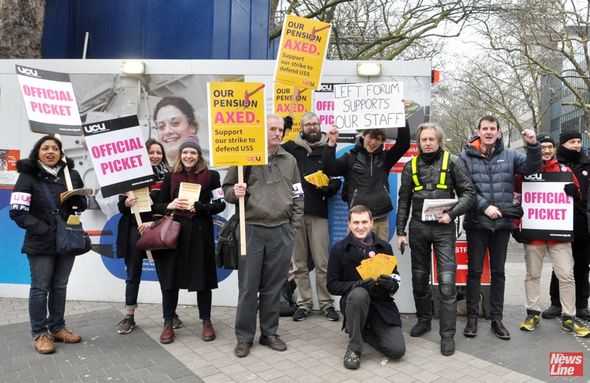 Lecturers and students on the picket line at Imperial College during last years’ strikes over pay and pensions