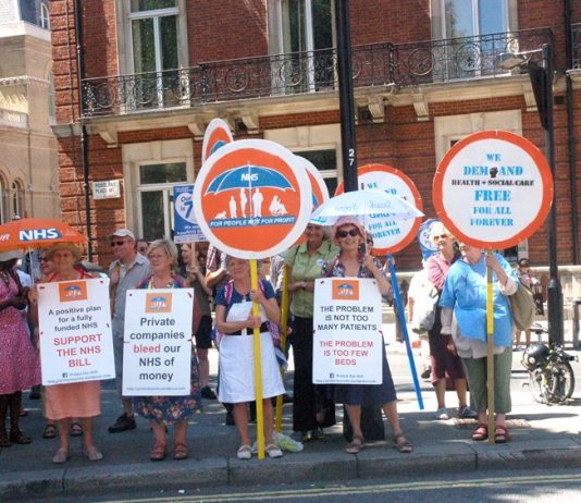 Protesters on the NHS 70th anniversary demonstration in June last year fighting against the privatisation of health services
