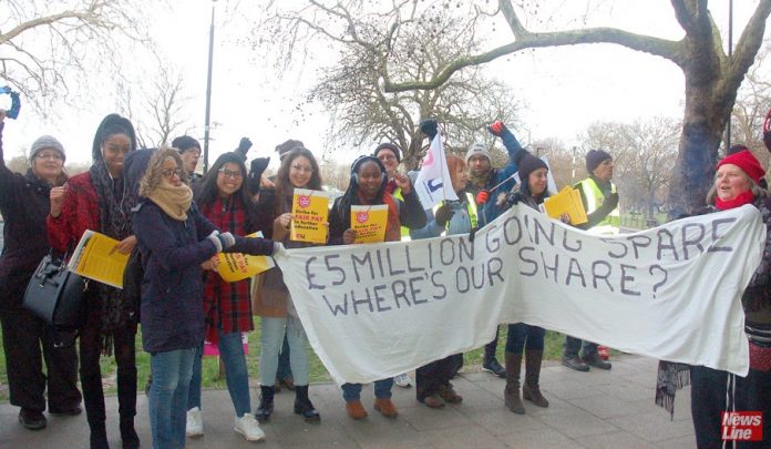 Students enthusiastically joined their striking lecturers on the picket line outside Lambeth College in south London yesterday