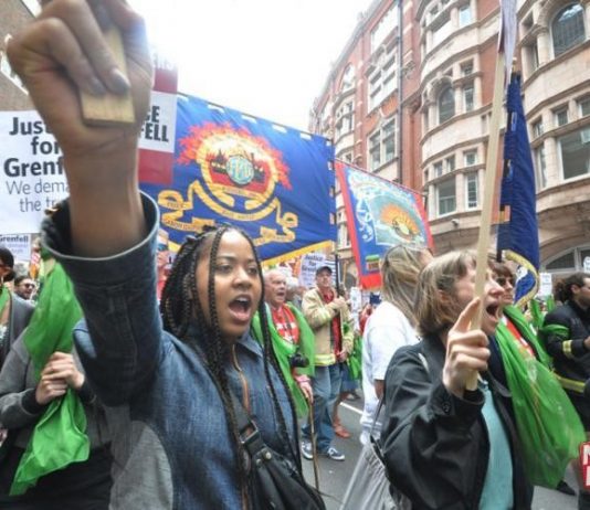 Local residents and FBU members joined forces in a march to demand justice for Grenfell – firefighters are concerned over toxicity