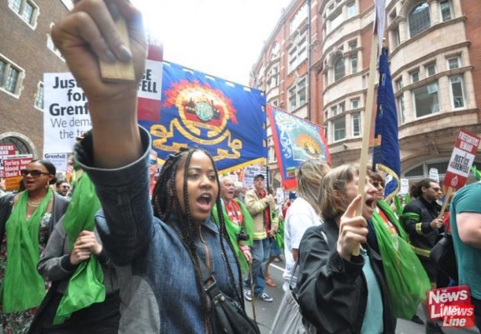 Local residents and FBU members joined forces in a march to demand justice for the London Grenfell disaster survivors – firefighters are concerned over toxicity